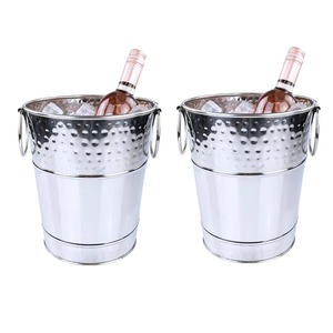 Moderno enfriador de champán de metal plateado de dos tonos para fiestas y entretenimiento, elegante cubitera de acero inoxidable pulido. - Product Image 3