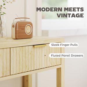 35-Inch <b>Console</b> <b>Table</b> with <b>Storage</b> Fluted Panel Drawers and Shelf for Entryway or Hallway Natural Finish <b>Console</b> <b>Table</b> - Product Image 5