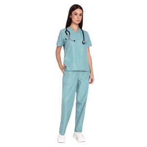 Women's <b>Scrub</b> <b>Top</b> V-Neck Short Sleeve With Pockets Hospital Uniform Woven Cotton Polyester Blend - Product Image 2