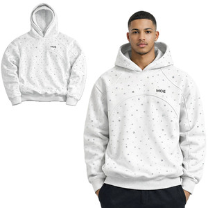 Sweats à capuche streetwear pour hommes, double couche, en molleton de coton, avec strass, coupe oversize, design à empiècements raglan, logo personnalisé, OEM, vente en gros - Product Image 1