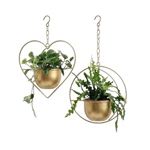 Maceta Colgante de Metal Dorado Exclusiva, Maceta Minimalista de Lujo para Decoración de Paredes Interiores y Hogar, Colgador de Plantas de Hierro - Product Image 3