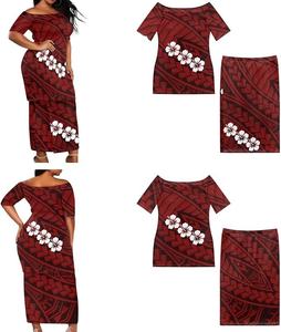 Ensemble 2 pièces personnalisé OEM grande taille : Robe Puletasi col rond pour femme et chemise col rigide pour homme, motif îles du Pacifique, pour couples - Product Image 3