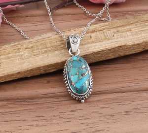 Pendentif turquoise bleu fait main en argent sterling, collier avec pierre précieuse, bijoux bohèmes, pierre unique, cadeau pour femme - Product Image 3