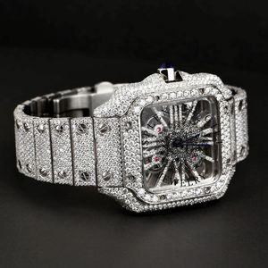 Montre de luxe en diamant, boîtier carré en argent et moissanite, cadran en cristal saphir, mouvement à quartz ETA, bracelet pour homme de 15 mm, résistance à l'eau de 10 m - Product Image 6