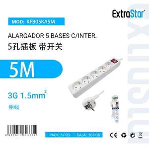 Multiprise 5 prises avec interrupteur, gestion des câbles et accessoires, câble de raccordement 5M pour la maison ou le bureau - Product Image 3