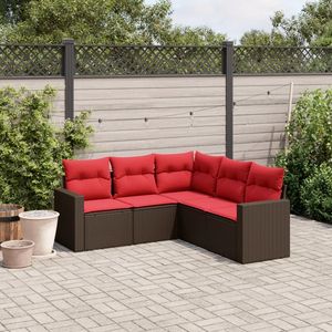 Juego de sofás de patio de ratán sintético marrón de 5 piezas con cojines, muebles duraderos para exteriores - Product Image 1