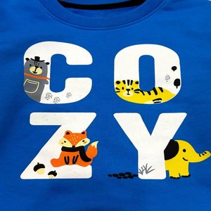 Sweat-shirt à col rond 100 % coton personnalisé pour bébés et enfants, motif animal de dessin animé, imprimé lettres COZY, pull d'hiver, service OEM/ODM - Product Image 2