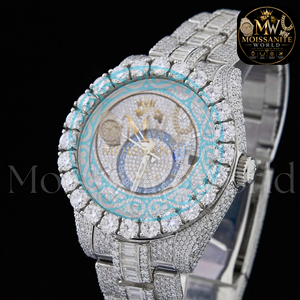 Reloj de Lujo con Diamantes Moissanite, Brazalete de Acero Inoxidable, Caja Redonda, Movimiento de Cuarzo Analógico, Cristal de Zafiro - Product Image 4