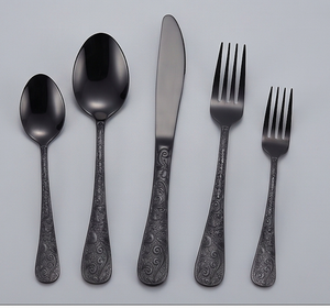 Vintage Matte <b>Black</b> Flatware <b>Set</b> With Ornate Handles Dishwasher Safe Metal <b>Cutlery</b> For Wedding Tabletop Use - Product Image 1