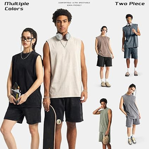 Camiseta sin mangas para hombre, cuello redondo, color sólido, chaleco informal de punto de algodón, negro, gris, verde, conjunto de ropa urbana de verano - Product Image 4