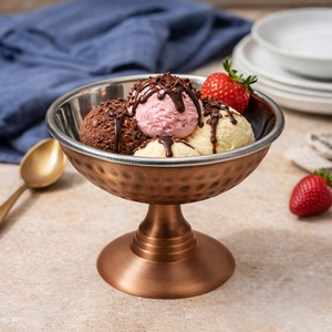Bol à glace rétro en cuivre martelé |   Bol de service pour desserts en acier inoxydable, écologique |   Pudding glacé, plat sucré - Product Image 4