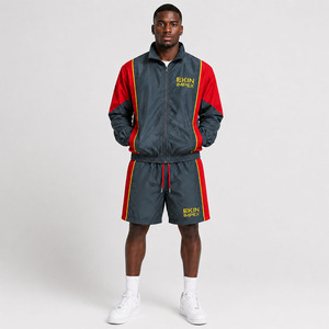 Custom Logo Men's Polyester Windbreaker <b>Jacket</b> and Shorts Set 2 Piece Retro <b>Shell</b> <b>Suit</b> Streetwear Tracksuit - Product Image 3