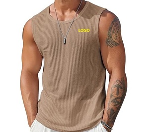 Débardeur Homme Décontracté en Maille Gaufrée Col Rond Sans Manches Respirant Séchage Rapide 100% Coton Logo Personnalisé Entraînement Sportif - Product Image 1