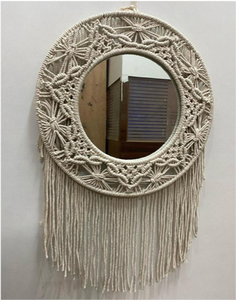 Macrame <b>Round</b> <b>Wall</b> <b>Mirror</b> Handmade Framed Decorative Hanging <b>Mirror</b> Natural Finish for Living Room Entryway - Product Image 1