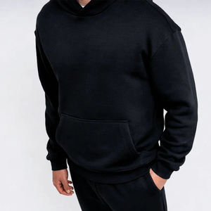 Ensemble sweat à capuche et pantalon de survêtement noir unisexe de marque Customer Brand, anti-boulochage, doublure polaire, fermeture à cordon, couleur unie, manches longues, 100 % coton - Product Image 2