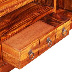 Meuble TV en bois d'acacia naturel massif avec accents en cuivre - Product Image 6