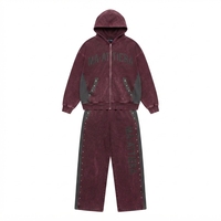Ensemble de survêtement deux pièces en coton 100% uni, comprenant un sweat à capuche oversize zippé et un pantalon de survêtement large, effet délavé personnalisé