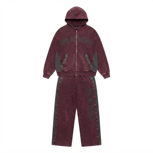 Conjunto de Chándal de Dos Piezas de Algodón 100% Liso: Sudadera con Capucha Oversize con Cremallera y Pantalones de Chándal de Pierna Ancha, con Acabado Lavado Personalizado - Product Image 3