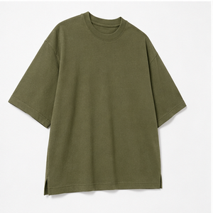 T-shirt Homme Oversize à Manches Courtes et Col Rond en Coton et Chanvre Vert Olive Personnalisé MTS-OVR-0019 - Product Image 6
