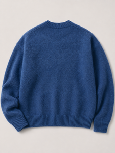 Pull rayé anti-rides en mélange de mohair bleu pour homme avec décoration vintage, épaisseur standard, vêtement d'hiver - Product Image 2