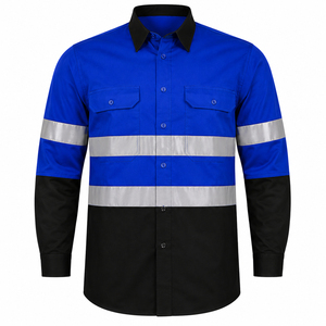 Chemise de travail unisexe haute visibilité bleu-noir à bandes réfléchissantes en polyester et coton, manches longues, uniforme de sécurité imprimé par transfert thermique - Product Image 3