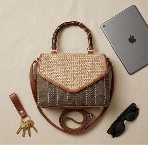 Woven Geometric Pattern Waterproof Lightweight Handbag Shoulder Bag Crossbody Purse Bamboo Handle Flap Shoulder Satchel for - Product Image 1