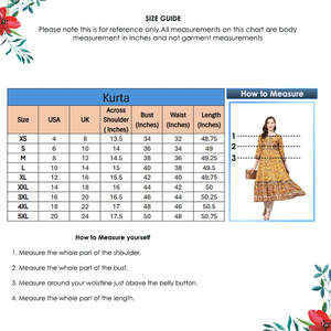 Kurta Anarkali de Rayón Color Mostaza con Estampado Floral para Mujer, Cuello Redondo, Mangas Tres Cuartos, Diseñada para Uso Casual Étnico Global - Product Image 5