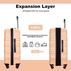 Set di bagagli leggeri espandibili in 3 pezzi valigia per PC resistente con ruote Spinner e lucchetto (21/25/29) Color pesca - Product Image 5
