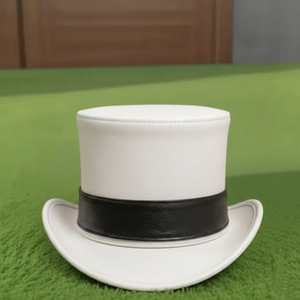Chapeau haut de forme en cuir blanc fait main sur mesure de haute qualité avec bande noire, style victorien, mariage, steampunk, cosplay - Product Image 4