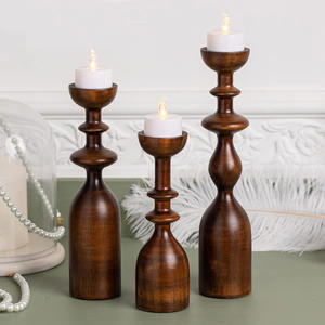 Juego de 3 Portavelas de Madera, Estilo Vintage, para Decoración del Hogar, Artesanía en Madera Resistente - Product Image 3