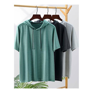 เสื้อฮู้ดออกกำลังกายแขนสั้นน้ำหนักเบาสำหรับผู้ชาย เสื้อยืดมีฮู้ดแบบแห้งเร็วสำหรับยิม วิ่ง ฝึกซ้อม ระบายอากาศได้ดี ซึมซับเหงื่อ - Product Image 2