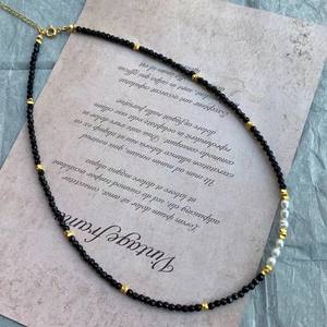 Collier en argent S925 noir haut de gamme avec cristaux pointus, perles d'eau douce dorées éclatées et perles de millet, style frais et élégant - Product Image 4