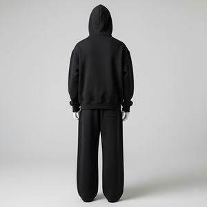 Ensemble de survêtement pour homme en molleton épais marron foncé et gris anthracite avec sweat à capuche et pantalon large à cordon de serrage - Product Image 4
