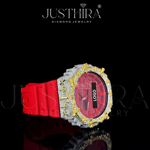 Montre à quartz de luxe avec lunette sertie de pierres, édition Redout, haute qualité, résistante à l'eau, boîtier argenté, double affichage, bracelet en caoutchouc unisexe - Product Image 4