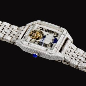 Premium Quality <b>Square</b> Case Moissanite Diamond With Roman Numerals Unique Glass Dial Iced Out Hip Hop Wristwatch - Product Image 3