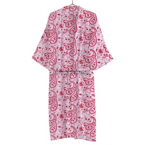 100% coton bloc imprimé Kimono Robe femmes Festival vêtements caftan Oriental Robe pur coton Kimono - Product Image 1