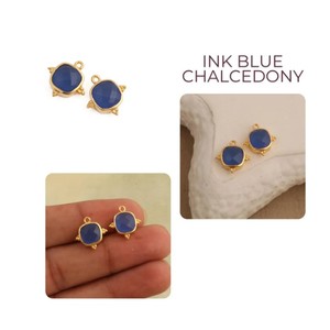 Dark Blue Chalcedony <b>Cushion</b> Gemstone Charm Pendant - DIY Making Fashion Jewelry for Wholesale - Product Image 2