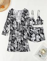 Ensemble de maillots de bain 3 pièces pour femmes avec paréo, mélange polyester + élasthanne, anti-UV et séchage rapide