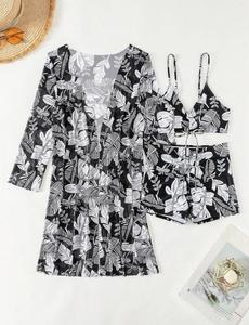 Women’s Tropical <b>Leaf</b> Print 3-Piece Swimwear Set with Cover-Up - Product Image 4