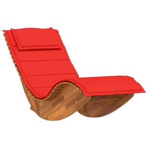Chaise longue à bascule en bois d'acacia massif avec coussin, chaise longue de qualité supérieure pour la détente en plein air - Product Image 2