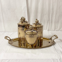 Ensemble de récipients en acier inoxydable martelé à la main avec plateau, pots de rangement de cuisine, ensemble de conteneurs décoratifs avec boutons de couvercle en forme de citrouille dorés
