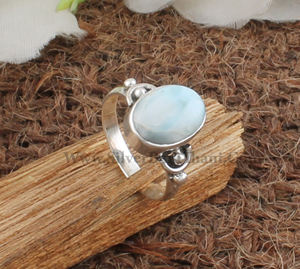 Anillo de Boda Clásico con Engaste de Bisel de Larimar Natural al por Mayor, Plata de Ley 925, Piedra Azul Genuina, Joyería Fina de Gemas de Alta Calidad - Product Image 5
