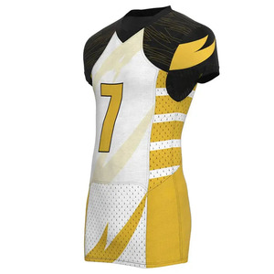Ensemble de maillots de football américain personnalisés pour hommes, blanc et jaune, sublimés, col en V, manches courtes, tissu respirant, pantalon uniforme - Product Image 5