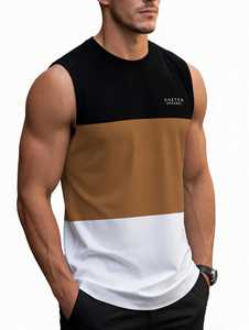 Débardeur sans manches respirant pour homme Oneten, avec broderie sur le devant, blocs de couleur, col rond, tricoté, style sportif et athlétique - Product Image 5