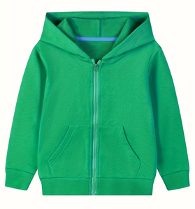 Green Hooded Sweatshirt Children Casual Autumn Wear Plain Dyed Knitted Fabric Regular Sleeve Unlined Machine Washable Breathable - Product Image 3