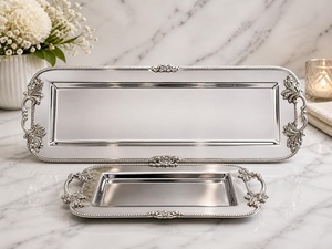 Bandejas Rectangulares de Metal Pulido para Almacenamiento, Diseño Clásico, Decoración de Mesa - Product Image 4