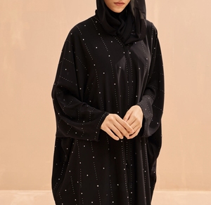 Oferta caliente: Abaya islámica tradicional negra hermosa de Dubái para mujer, estilo saudí, de poliéster transpirable, largo hasta el tobillo, para primavera. - Product Image 3