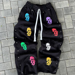 Pantalon de survêtement gris déchiré pour homme TITAN TREAD WEAR, 100% coton, logo en relief coloré, taille élastique avec cordon de serrage, pantalon hip hop - Product Image 2