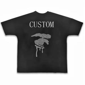 <b>Black</b> Oversized Men T <b>Shirt</b> 300 Grams 100% Cotton Rhinestone Short Sleeve O Neck Streetwear <b>Tee</b> - Product Image 2