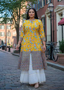 Vestido Anarkali con estampado floral para embarazadas y Kurti de talla grande con corte en A, amarillo, de rayón, ropa cómoda para mujer, estilo étnico. - Product Image 3